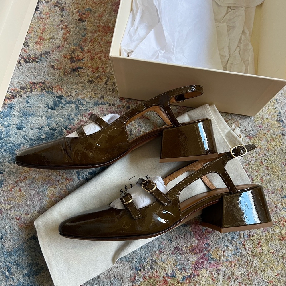 Sezane Paula Babies Patent Khaki - Size 7 - Picture 10 of 14